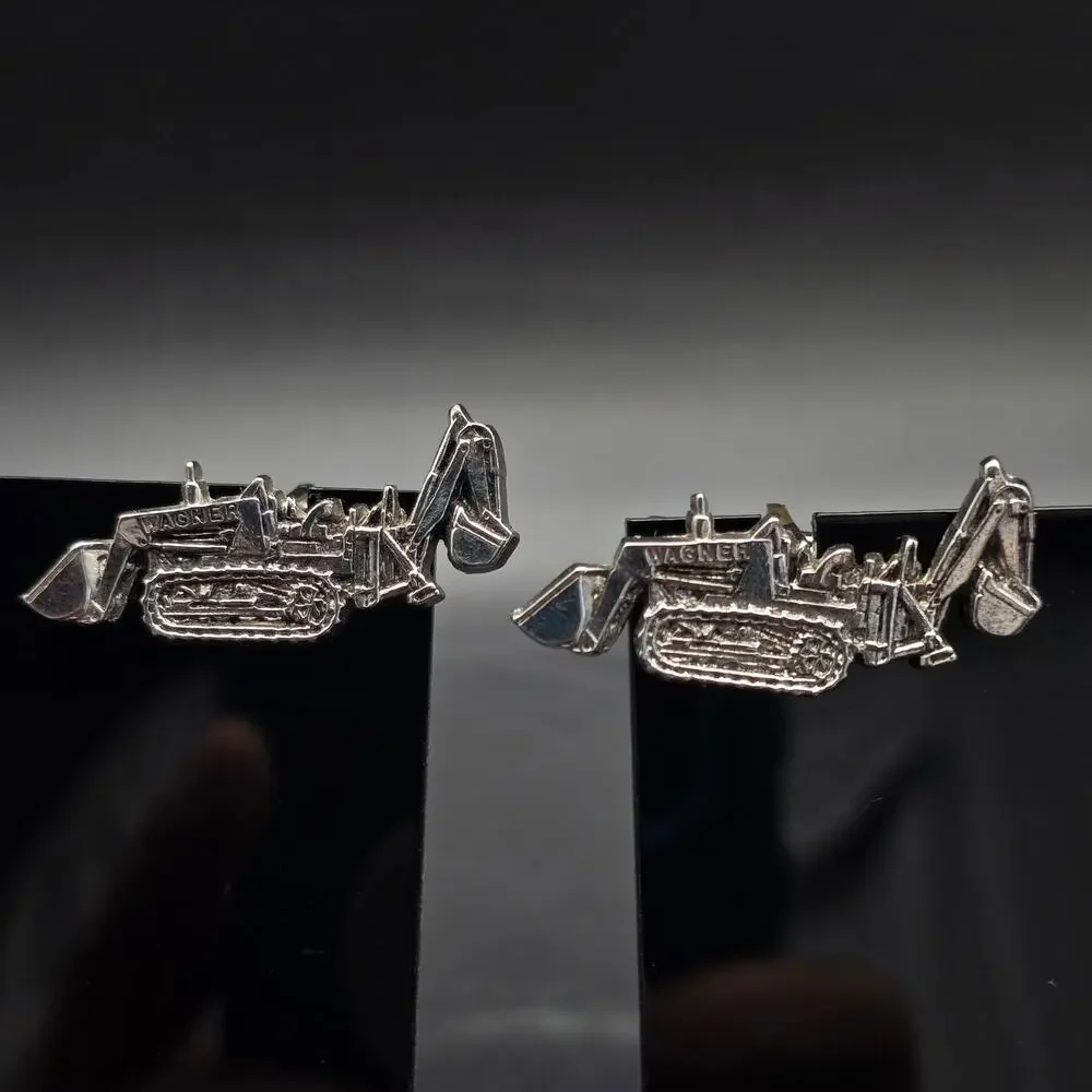 Wagner Silver Tone Backhoe Cuff Links Farming Equipment